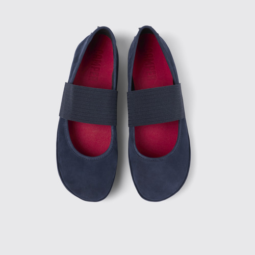 Image of Right Nina Bailarinas de nobuk azul para mujer.