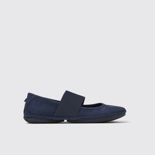 Image of Side view of Right Blue Nubuck Ballerina for Women.