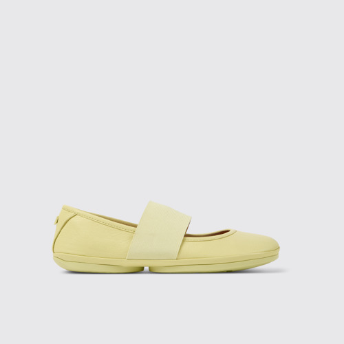 Image of Side view of Right Yellow Leather Ballerina for Women.