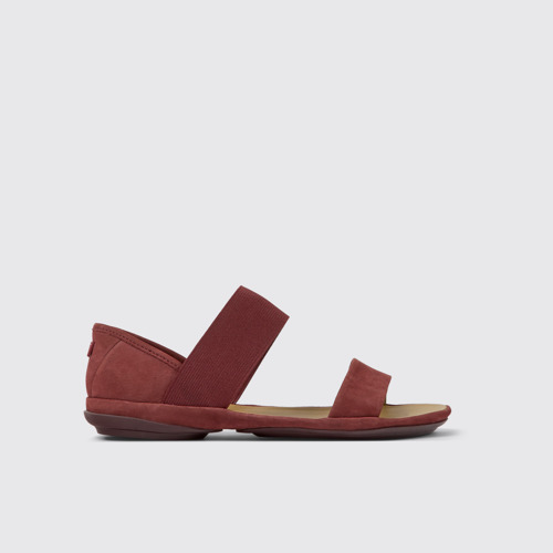 Image of Side view of Right Burgundy nubuck sandals for women
