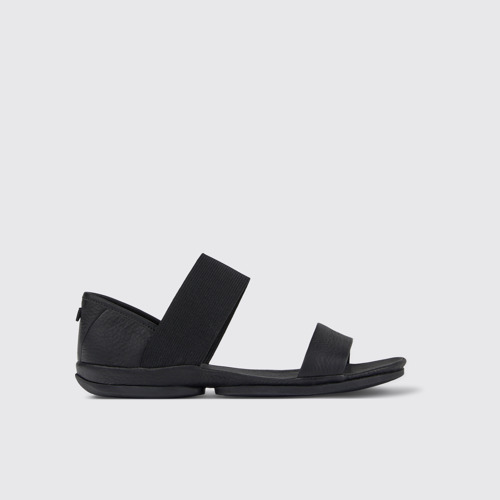 Image of Side view of Right Black Leather Women's Sandal.