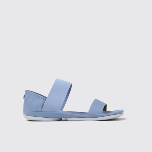 Image of Side view of Right Blue Leather Sandal for Women