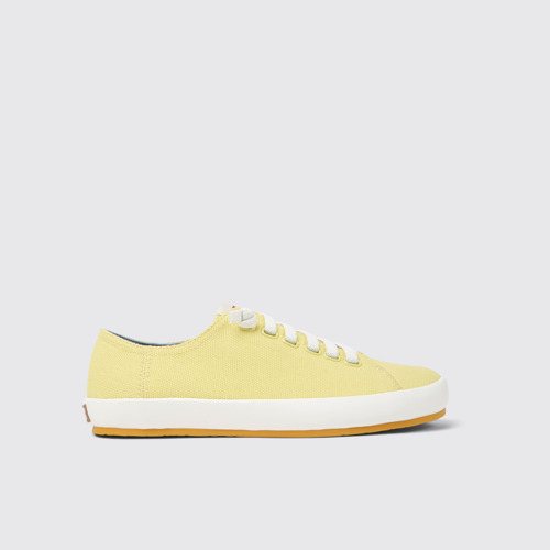 Side view of Peu Rambla Yellow textile sneakers for women