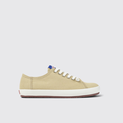Image of Side view of Peu Rambla Beige Textile Sneaker for Women