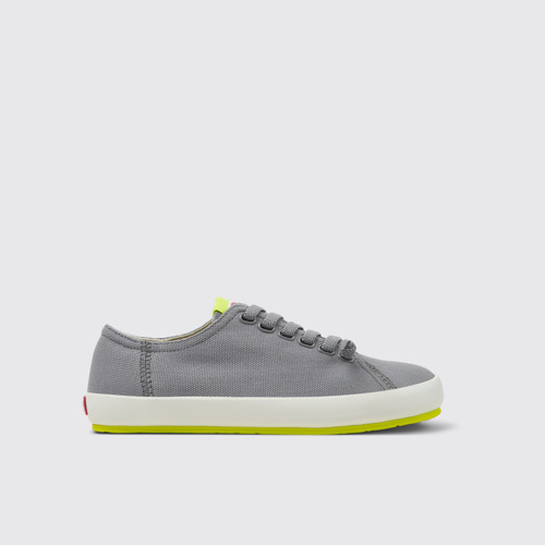 Image of Side view of Peu Rambla Gray Recycled Cotton Women's Sneakers.