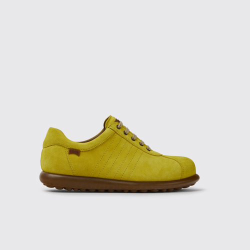 Image of Side view of Pelotas Yellow nubuck sneakers for women