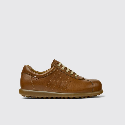 Side view of Pelotas Brown leather sneakers for women