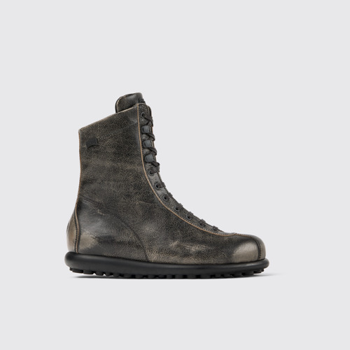 Image of Side view of Pelotas Gray leather boots for men