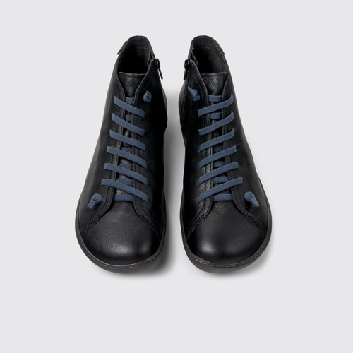 Image of Overhead view of Peu Black Chrome-Free Leather Ankle Boots for Men.