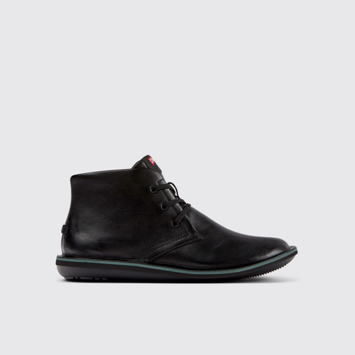 Image of Side view of Beetle Black leather ankle boots for men