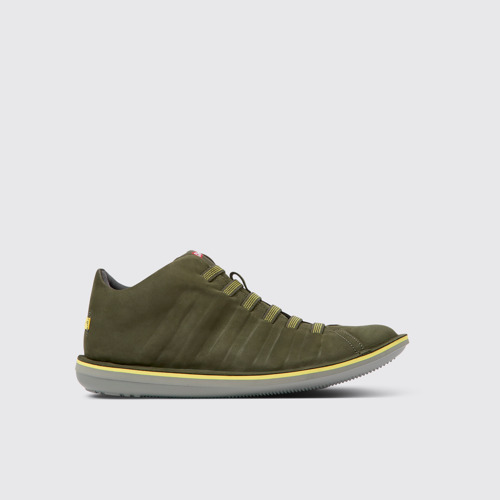 Side view of Beetle Green nubuck sneakers