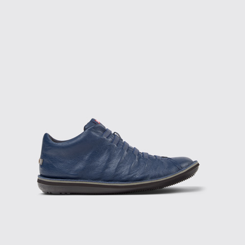 Side view of Beetle Blue Leather Ankle Boots for Men.
