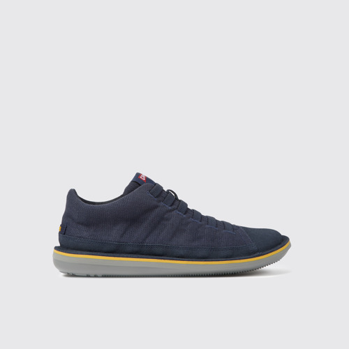 Side view of Beetle Dark blue textile and nubuck shoes for men