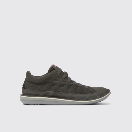Image of Side view of Beetle Gray textile and nubuck shoes for men