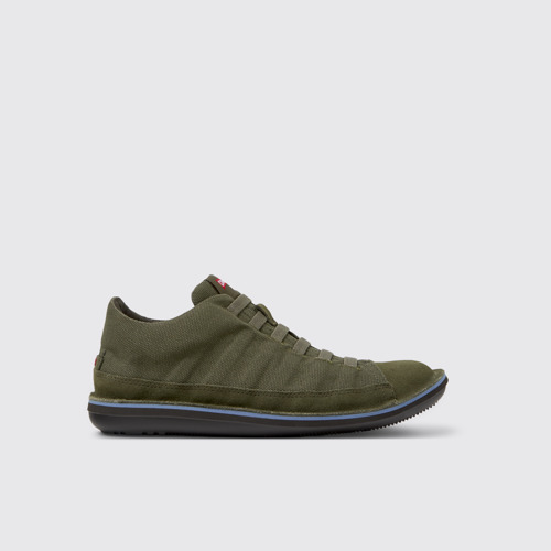 Image of Side view of Beetle Green Recycled Cotton and Nubuck Ankle Boots for Men.