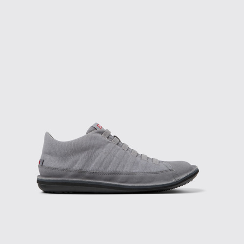 Image of Beetle Gray Recycled Cotton and Nubuck Men's Ankle Boots. modelin yandan görünümü