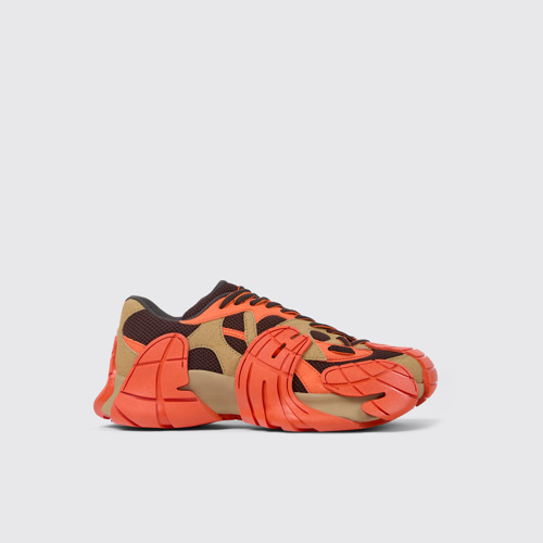 Image of Side view of Tormenta Orange and Brown Textile Sneakers