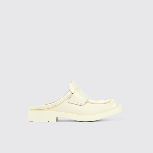 Image of Side view of MIL 1978 White leather loafer slide