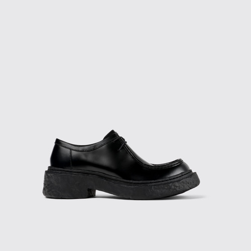 Image of Side view of Vamonos Black Leather Lace-Up Shoes