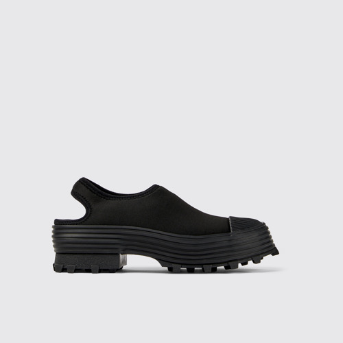 Image of Side view of Traktori Black Textile Clog
