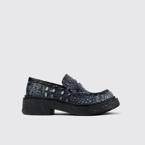 Image of Side view of Vamonos Gray Leather Loafers