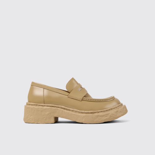 Image of Side view of Vamonos Beige Leather Loafers