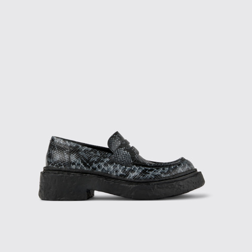 Image of Side view of Vamonos Gray-Black Leather Loafers