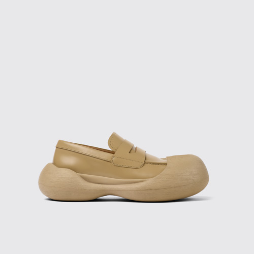 Image of Side view of Caramba Beige Leather Loafers