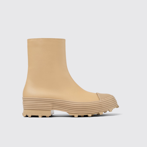 Image of Side view of Traktori Beige leather boots