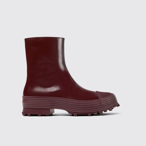 Image of Side view of Traktori Burgundy Leather Boots