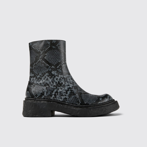 Image of Side view of Vamonos Gray-Black Leather Boots