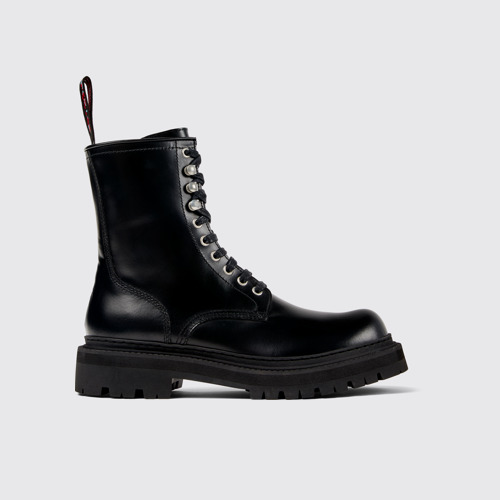Image of Side view of Eki Black Leather Boots