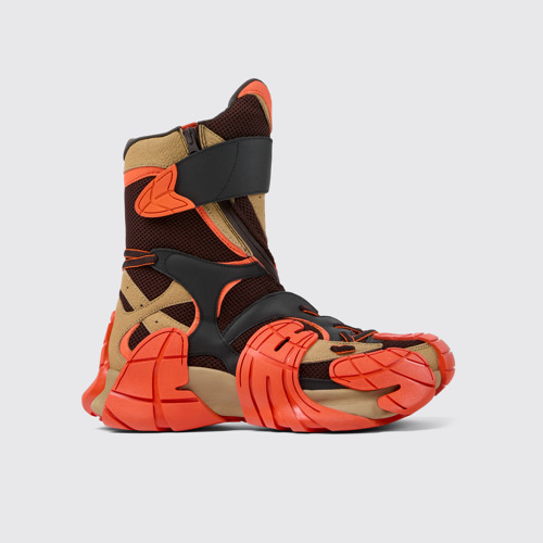 Image of Side view of Tormenta Orange and Brown Textile Boots
