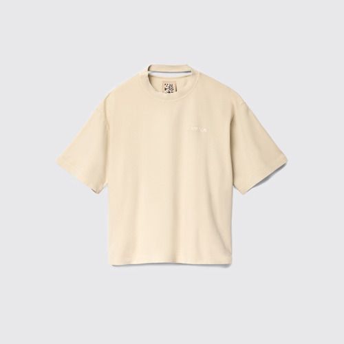 Image of Side view of T-Shirt Beige Cotton T-shirt