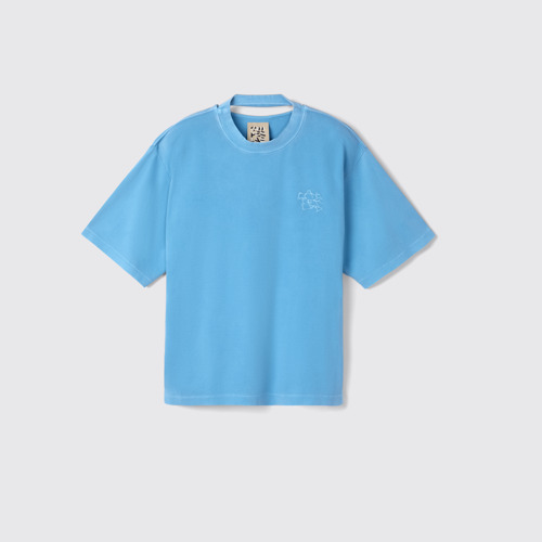 Image of T-Shirt Mavi Organik Pamuk Tişört modelin yandan görünümü