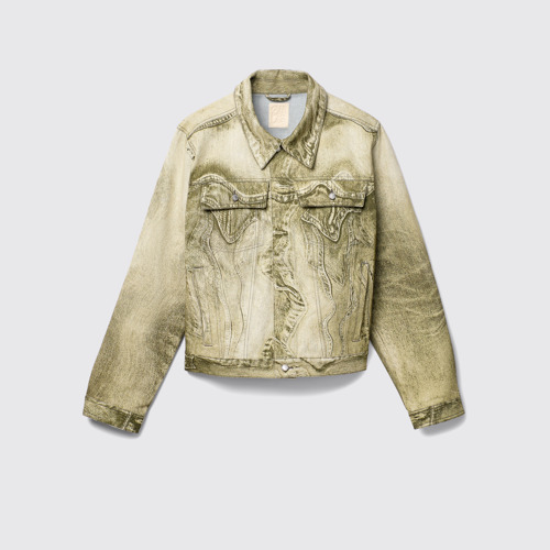 Image of Side view of Denim Jacket  Black-Green Denim Jacket
