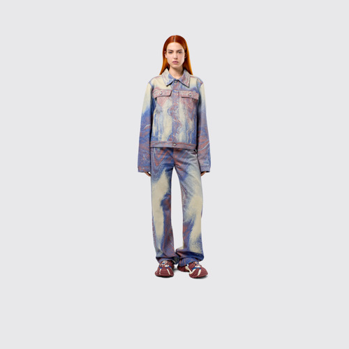 Image of Denim Jeans Blue-Beige-Red Denim Jeans
