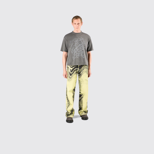 Image of Denim Jeans Yellow-Black Distorted Print Denim Jeans