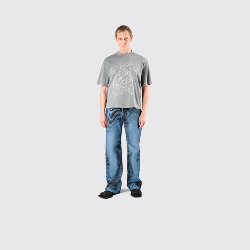 Image of Denim Jeans Dark Blue-Black Distorted Print Denim Jeans