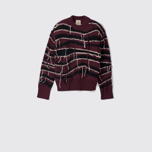 Image of Side view of INTARSIA KNIT SWEATER  Brown Organic Cotton Knit Sweater