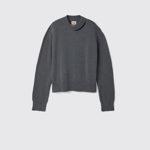 Image of Side view of Melange Knit Sweater Gray Melange Knit Sweater