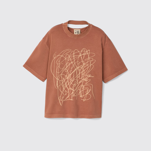 Image of Side view of T-Shirt Terracotta Mineral Dye Boxy T-Shirt