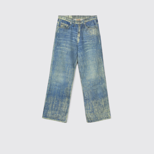 Denim Jeans in denim con stampa di vernice blu sabbia