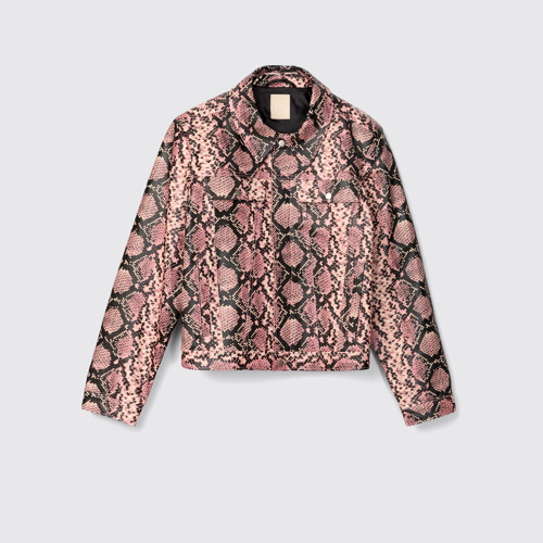 Image of Side view of Leather Jacket Pink Snake Leather Jacket