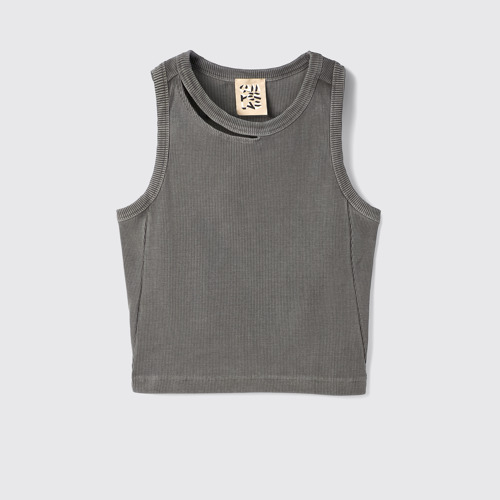 Image of Side view of Ribbed Tank Top Faded Black Ribbed Tank Top