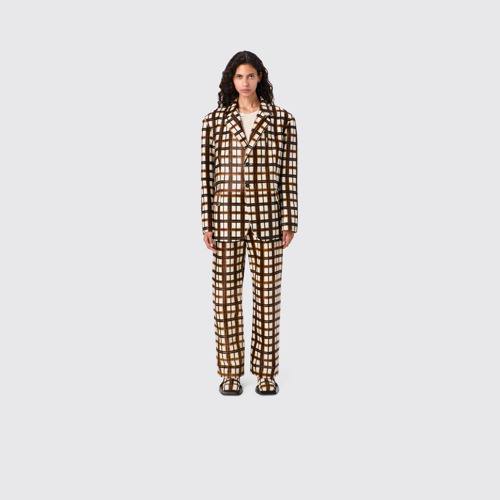 CAMPERLAB LEATHER Cream-brown tartan hair-on-leather trousers