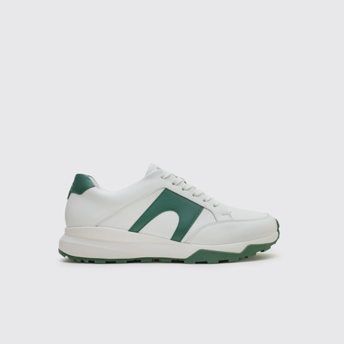 Image of Side view of Spackler White and green leather golf sneakers
