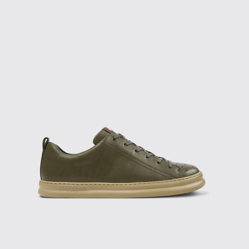 Image of Side view of Runner Green Leather Men's Sneakers.