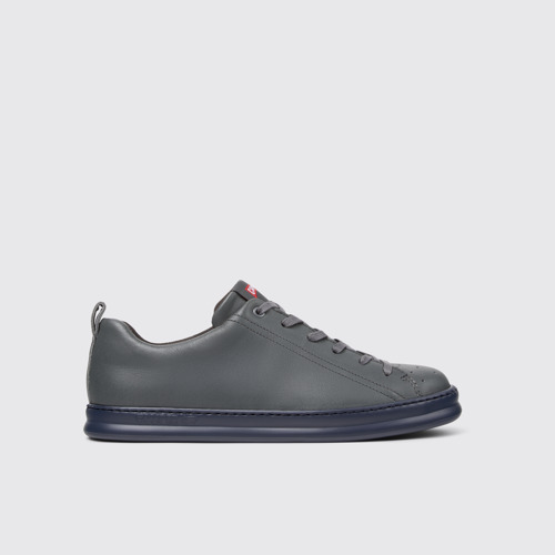 Side view of Runner Gray Leather Sneakers for Men.