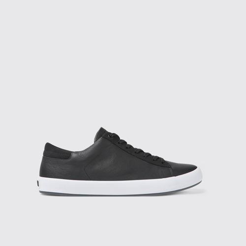 Image of Side view of Andratx Black Leather and Nubuck Sneakers for Men.